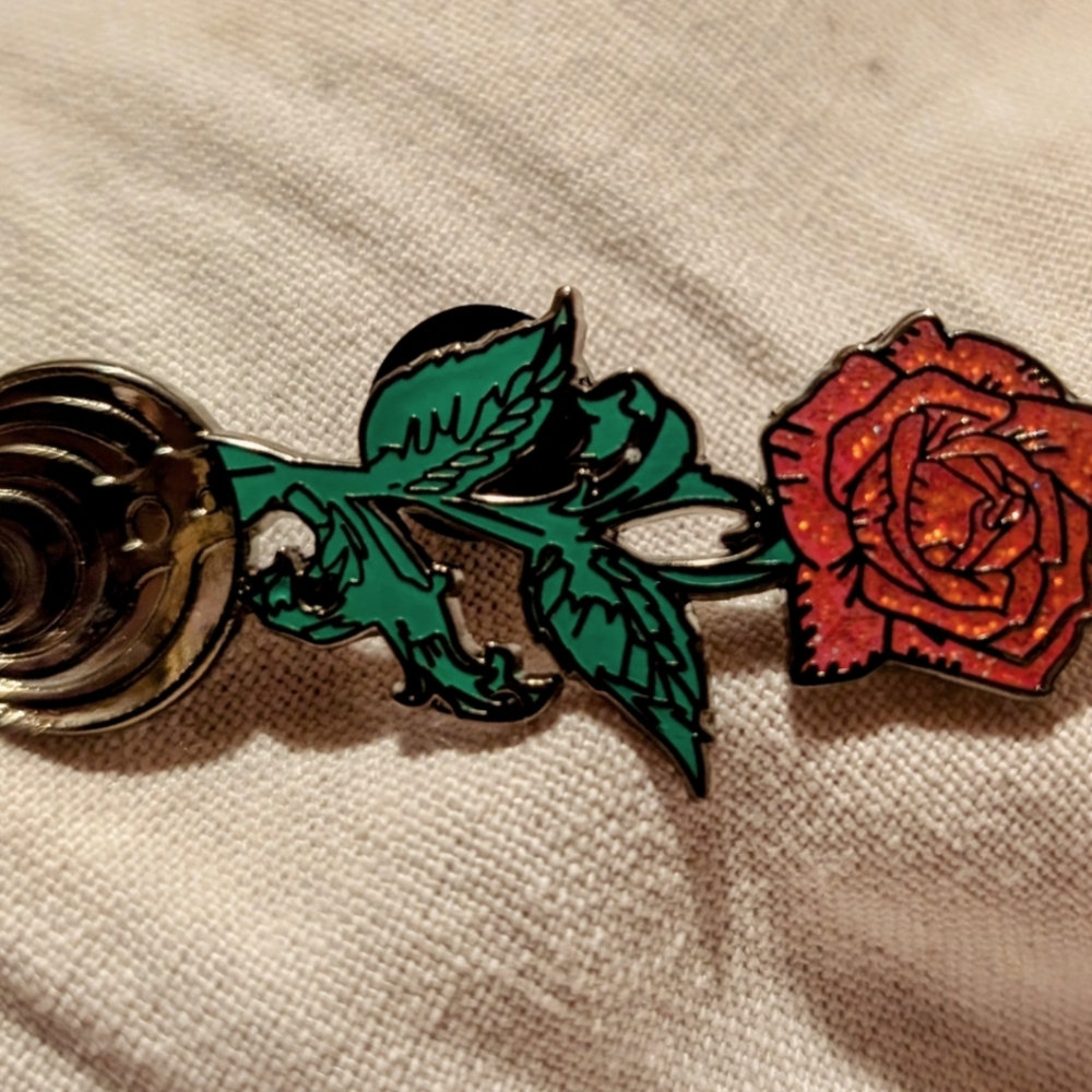 Bass drop enamel hat pin, Rose pin w bass drop spoon, limited edition EDM hatpin